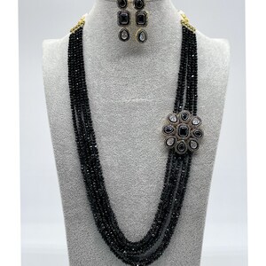 Black Victorian Long Necklace| Indian Long Necklace | Pakistani Jewelry | Kundan Long Necklace | Indian Jewelry