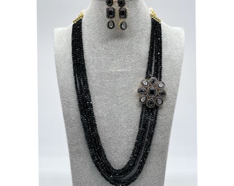 Black Victorian Long Necklace| Indian Long Necklace | Pakistani Jewelry | Kundan Long Necklace | Indian Jewelry