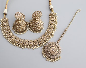 Gold Simi Polki Halskette Kundan Halskette Punjabi Schmuck Indische Schmuck Indische Halskette Indischen Choker Set Pakistanischen Schmuck