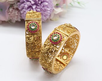 2.4 Openable Matte Gold Bangles Indian Bangle/ Antique Gold Bangles/ Indian Jewelry/ Indian Bangle/ Pakistani jewelry/