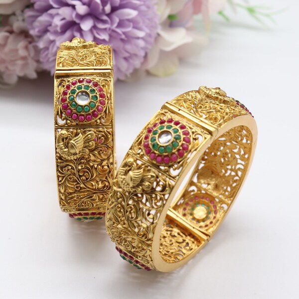 2.4 Openable Matte Gold Bangles Indian Bangle/ Antique Gold Bangles/ Indian Jewelry/ Indian Bangle/ Pakistani jewelry/