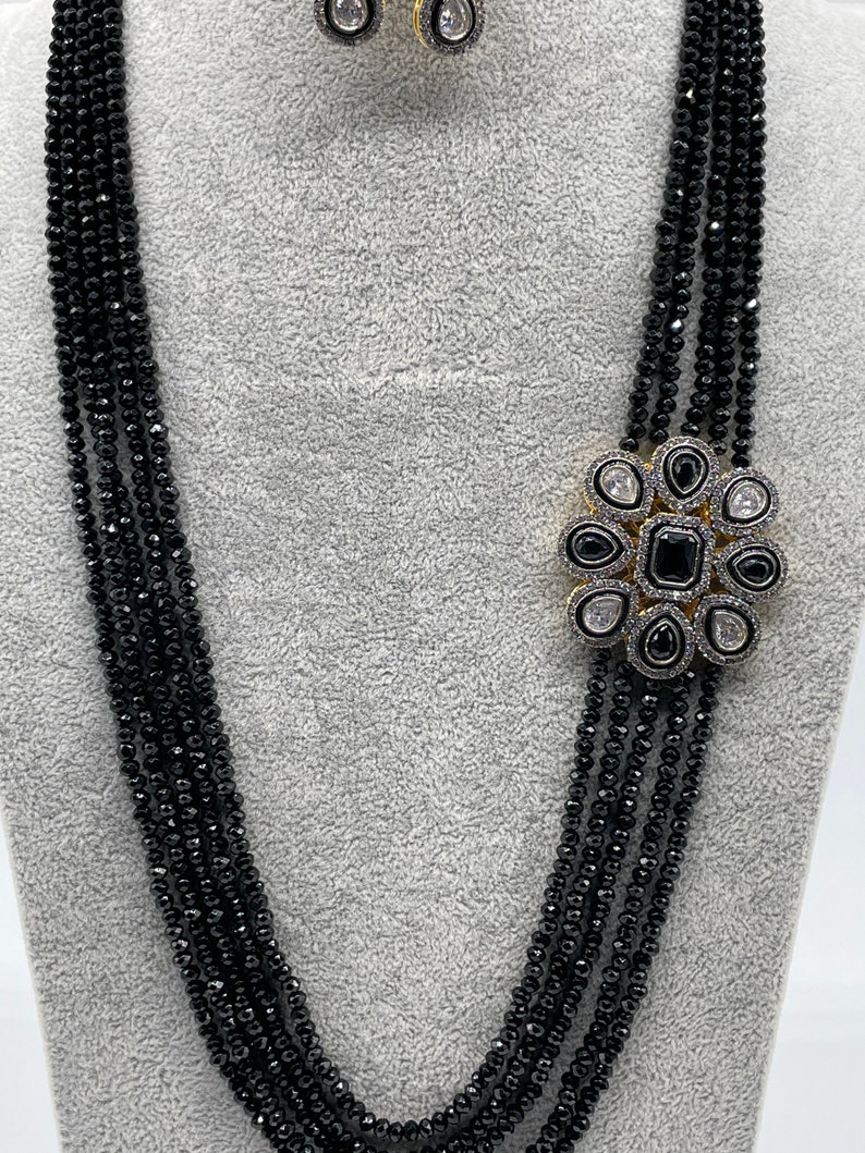 Black Victorian Long Necklace| Indian Long Necklace Indian Jewelry Kundan Long Necklace Pakistani Jewelry
