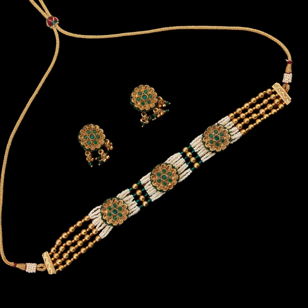 Emerald Gold Pearl Choker/ Indian Jewelry/ Indian Necklace/ Etsy