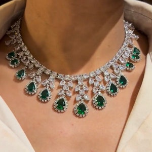 Pre Order May Emerald Diamond Necklace Statement Jewelry Statement Necklace Indian Jewelry CZ Necklace Emerald CZ Necklace American Diamond