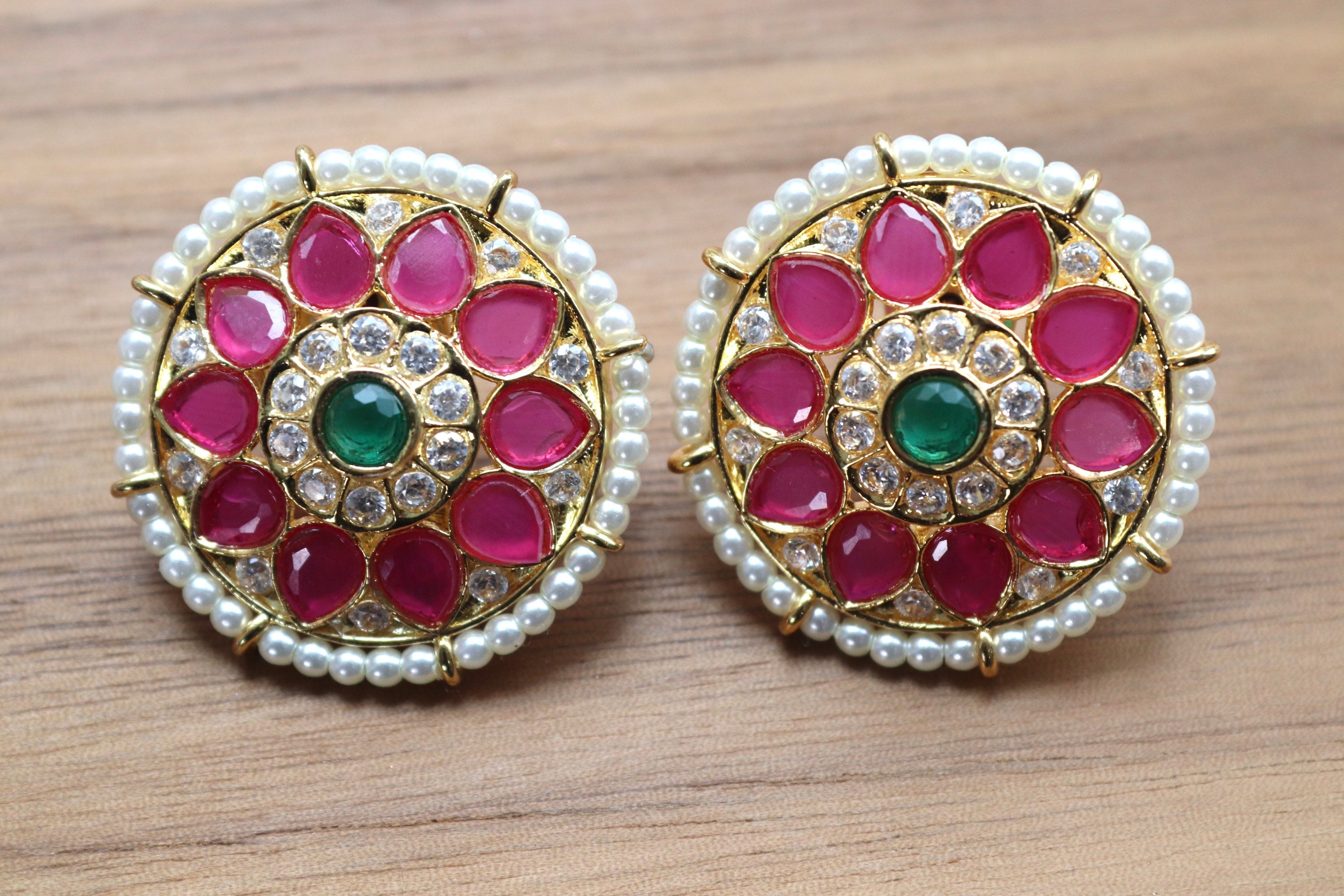 Fine Kundan Stud Earrings/ Ruby Green Kundan Studs/ Kundan Etsy