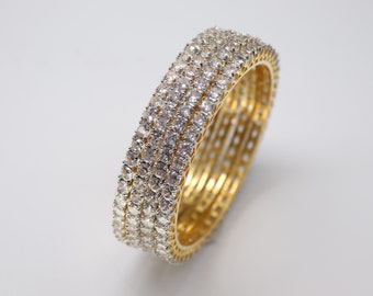 4 Piece Gold Diamond Bangles/ Crystal Bangles/ Indian Jewelry/ Pakistani Jewelry/ Turkish Jewelry/ Wedding Jewelry/ African Jewelry