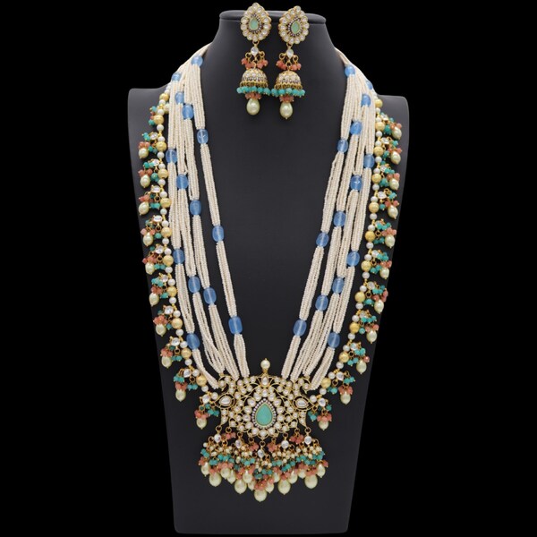 Long Kundan Necklace |  Indian Jewelry | Pakistani Jewelry |  Long Pearl Necklace/ Indian Jewelry Set / Long Necklace Set