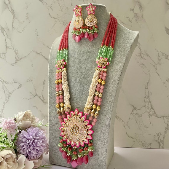 Pink necklace best sale long