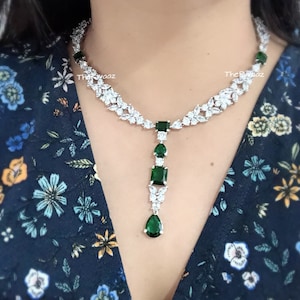 Emerald Lariat Y Necklace Diamond Y Necklace CZ Necklace - Etsy