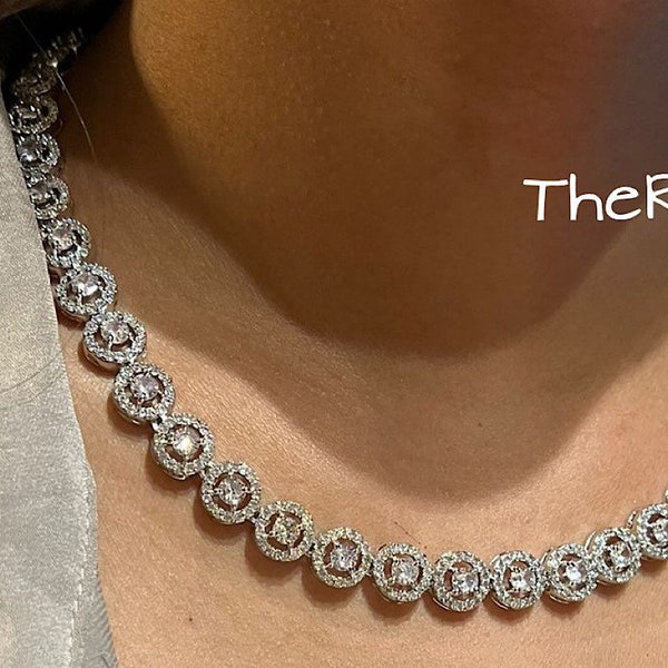 CZ Diamond Necklace / Statement Jewelry/ Statement Necklace/ Elegant Jewelry/ Unique Jewelry/ Indian Jewelry/ CZ choker