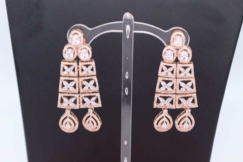 Rose Gold Diamond Choker Necklace with Earring Indian jewelry Crystal Choker Indian Choker Pakistani jewelry Bollywood jewelryWedding