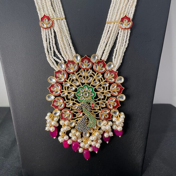 Ruby Peacock Indian Long Necklace Indian Jewelry | Pakistani Jewelry | Ruby Long Necklace