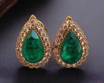 Emerald Doublet Studs | Diamond Studs | CZ studs | Crystal Earrings| Indian Studs | Indian Jewelry | Indian Earrings | Pakistani Jewelry |