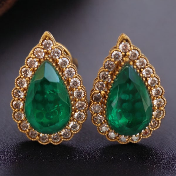 Emerald Doublet Studs | Diamond Studs | CZ studs | Crystal Earrings| Indian Studs | Indian Jewelry | Indian Earrings | Pakistani Jewelry |