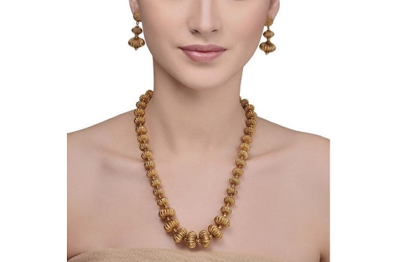 Naitika Art Gold Plated Austrian Stone And Beads Long Necklace Set