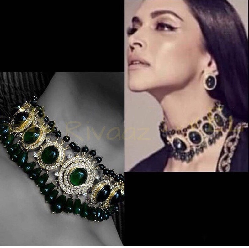 Deepika Padukone Choker Indian JewelrySabyasachi Necklace Emerald Indian Choker Indian NecklaceBollywood Jewelry