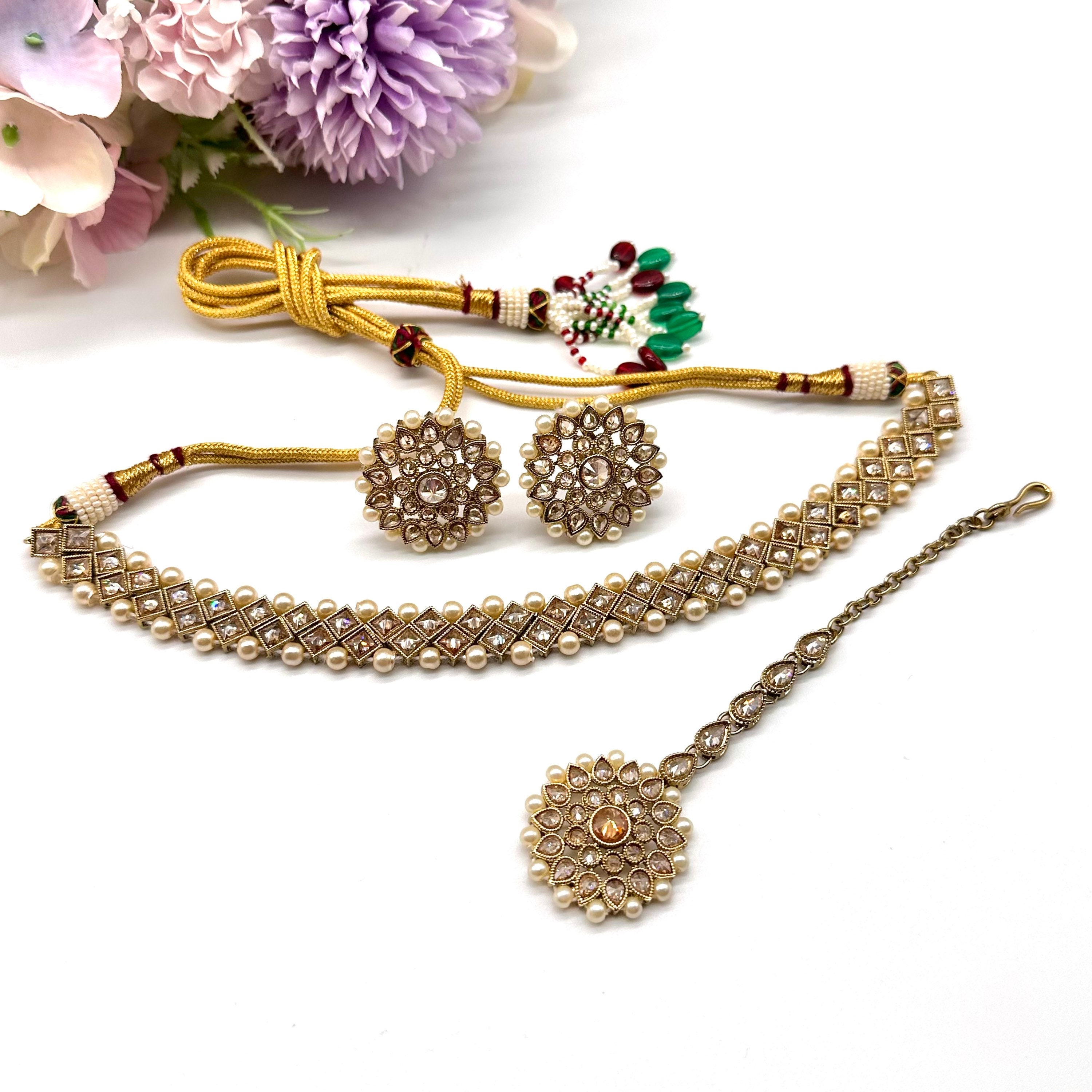 Bollywood Wedding Indian Pakistani Gold Plated Choker Necklace Jewelry Set  | eBay
