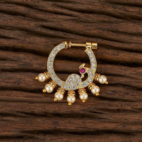 Peacock Diamond Look Pressable Nose Ring - Sanvi Jewels Pvt. Ltd. - 2455314