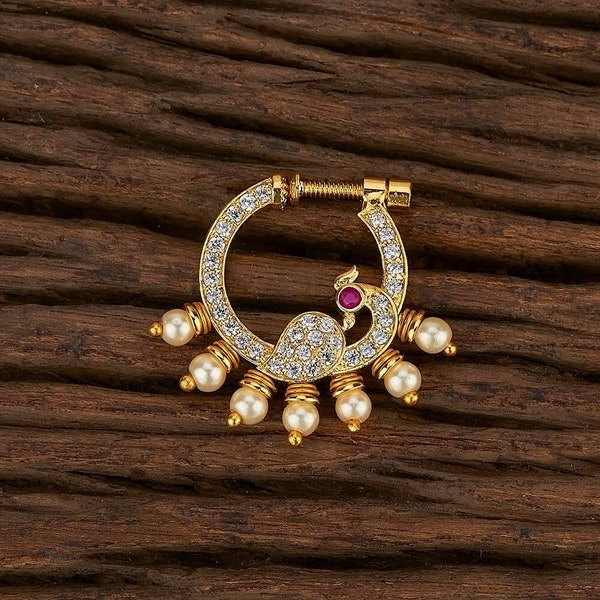 Gold CZ Peacock Nose Ring/ Nath/ Indian Nose Ring/ Diamond Nose Ring/ Statement Jewellery/ Bijoux Jewelry/ Indian Jewelry/ Bollywood