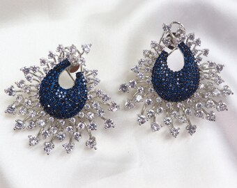 Isla Blue Diamond Earrings • CZ Diamond Earrings • Indian Stud Earrings • Statement Earrings • Indian Jewelry • Indian Earrings