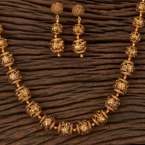 Antique Gold Matar Mala Necklace Set 