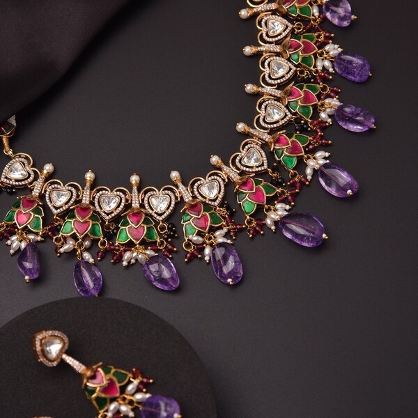 Purple Kundan Necklace • Indian Necklace • Kundan Necklace•  Indian Jewelry