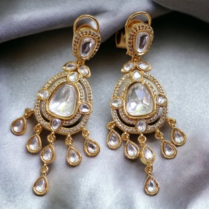 Gold Victorian Indian Kundan Earrings  Bollywood Earrings Indian Long Earrings Indian Chaandbali Earrings Bollywood Earrings Unique Earrings