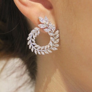 Diamond Wreath Earrings/ CZ Diamond Hoop Earrings/ Statement Earrings/ Indian Jewelry/ Indian Earrings/ Wedding Earrings