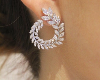 Diamond Wreath Earrings/ CZ Diamond Hoop Earrings/ Statement Earrings/ Indian Jewelry/ Indian Earrings/ Wedding Earrings