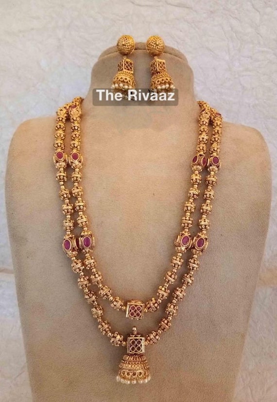 2 Layer Long Gold Beaded Necklace 