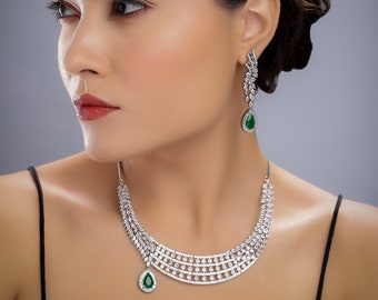 Collar de diamantes esmeralda conjunto collar esmeralda collar de boda joyería india collar indio joyería paquistaní joyería collar de diamantes americano