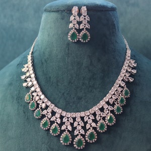 May Emerald Diamond Necklace / Statement Jewelry/ Statement Necklace/ Elegant Jewelry/ Unique Jewelry/ Indian Jewelry/ CZ Necklace