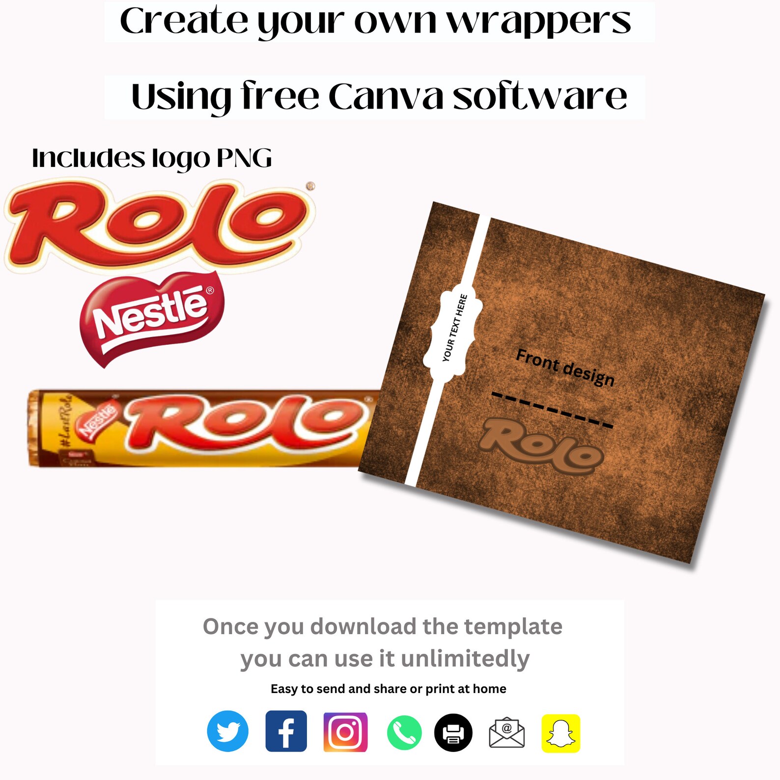 ROLO Candy Wrapper Wedding Favor Easy Simple Blank Editable Canva ...