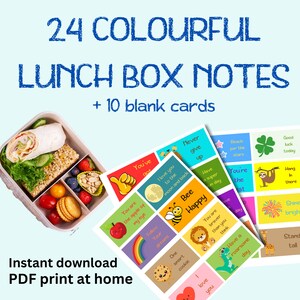 DRUCKBARE LUNCHBOX NOTIZEN | Positivitätshinweise | inspirierende Kinder | 24 Noten + 10 Blanko | Herunterladen und ausdrucken | Kindergarten Vorschule | Abendessen