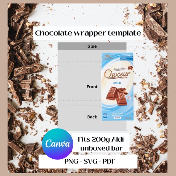 ALDI CHOCOLATE CANDY wrapper 200g large bar template| Easy simple blank editable Canva template | Instant download | Blank template | no box