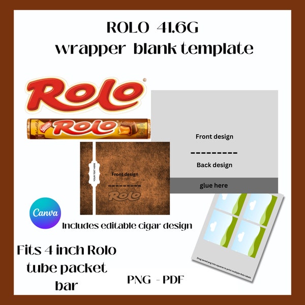 ROLO  candy wrapper | wedding favor | Easy simple blank editable Canva template | Instant download | Blank template | Cigar candy wrap