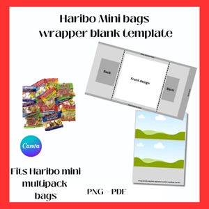 HARIBO MINI BAGS Opakowanie na cukierki | Szablony w standardowym rozmiarze | Łatwy, prosty, pusty, edytowalny szablon Canva | Natychmiastowe pobranie | Pusty szablon