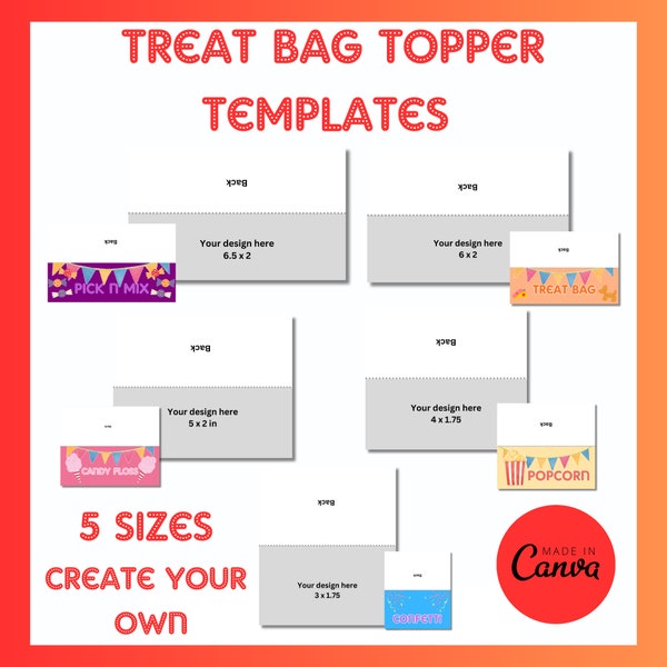 Treat bag fold over label templates  Standard size templates | Easy simple blank editable Canva template | Instant download | Blank template