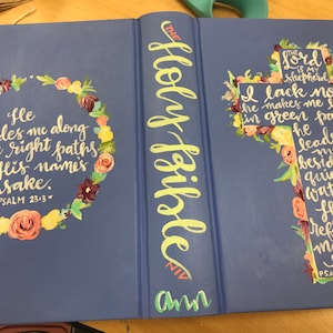 Floral Cross Hand Painted Custom Bible