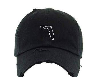 Florida Map Outline Dad Vintage Baseball Cap Embroidered Cotton Adjustable Distressed Dad Hat