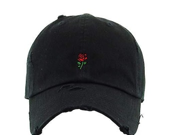 Rose Vintage Baseball Cap Embroidered Cotton Adjustable Distressed Dad Hat