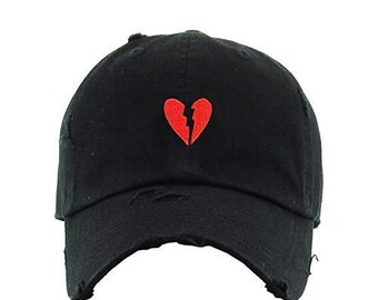 Broken Heart Vintage Baseball Cap Embroidered Cotton Adjustable Distressed Dad Hat