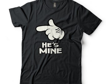 He's Mine/Cartoon Hand T-Shirt//Girlfriend T-Shirt/Boyfriend T-Shirt/Cute Couples Present Tee/Handmade Custom Shirt