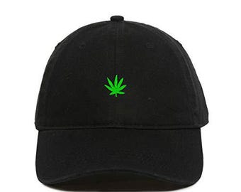 Cappello da baseball con foglia di marijuana, regolabile in cotone ricamato