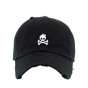 Girl Skull Vintage Baseball Cap Embroidered Cotton Adjustable Distressed Dad Hat
