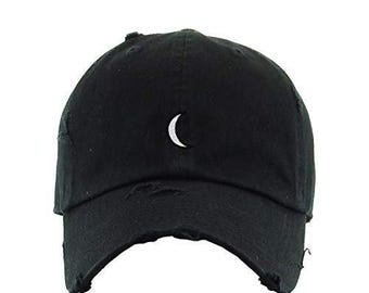 Moon Vintage Baseball Cap Embroidered Cotton Adjustable Distressed Dad Hat