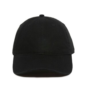 May include: A plain black baseball cap with a curved brim.