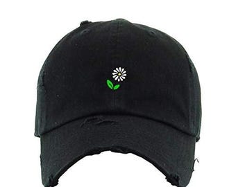 Gorra de béisbol vintage con flores de margaritas, bordada, de algodón, ajustable, desgastada