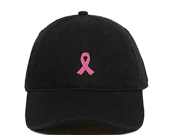 Pink Ribbon Baseball Cap Embroidered Cotton Adjustable Dad Hat