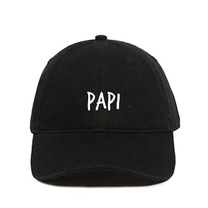 May include: A black baseball cap with white embroidered text that reads "PAPI".